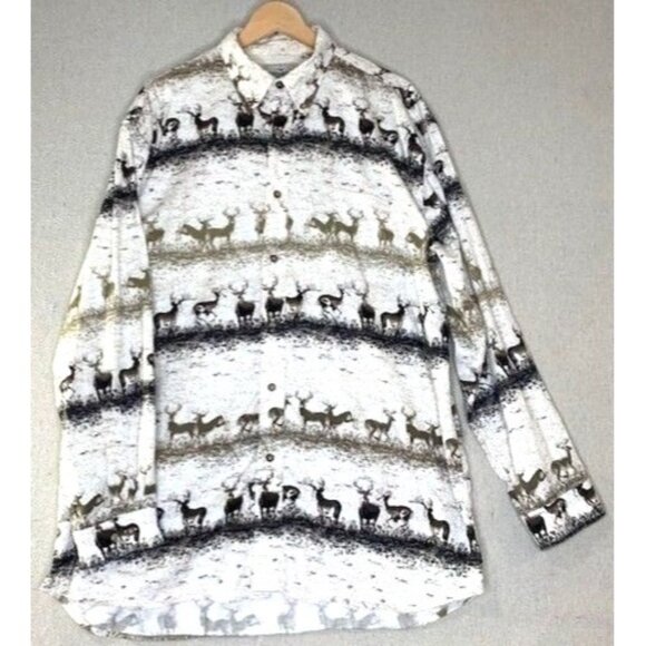 Redhead Men's Outdoor Button-Up Shirt With Deer Print 100% Cotton Beige & Brown - Picture 1 of 8